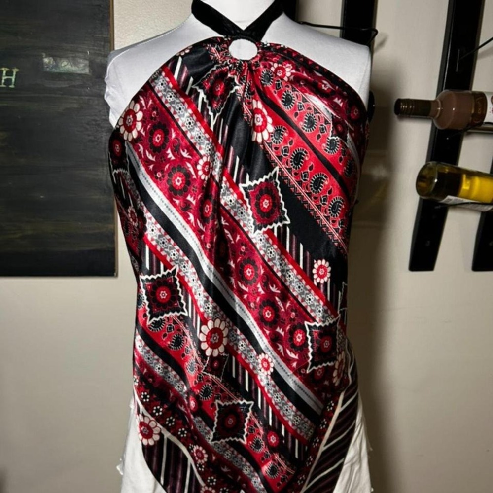OXO Vintage satin scarf halter top red black